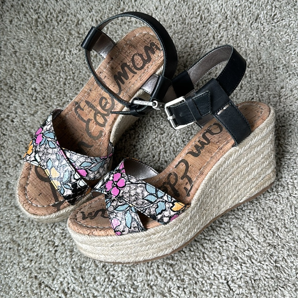Sam Edelman Destin Wedge Espadrille Sandals sz 6 Women’s Floral Platform Shoes